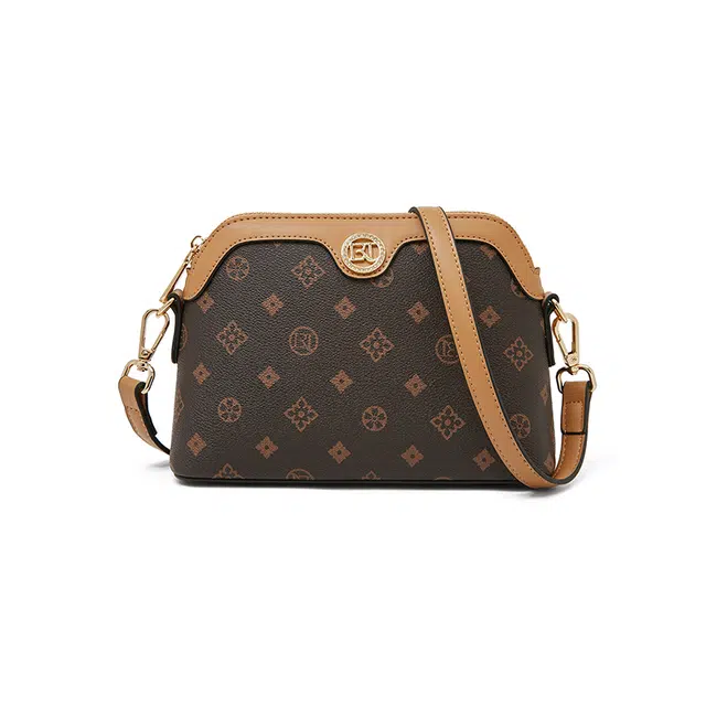 老人头 经典老花时尚潮流通勤轻便实用简约气质 合成革 单肩包 常规 女款 咖色/白色