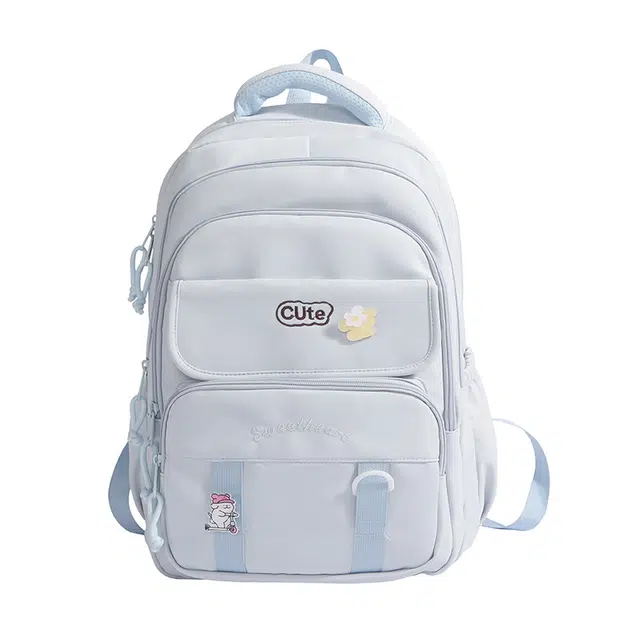 蔻蒂熊 韩系大容量女旅游轻便书包初中女生高中大学生旅行背包 尼龙布 双肩包 常规 青少年 米白色/黑色/浅紫色/绿色/蓝色