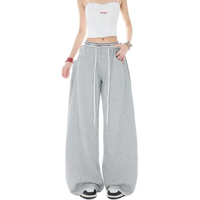 极限涡轮 高腰阔腿运动裤侧条加长直筒裤休闲裤 男女同款