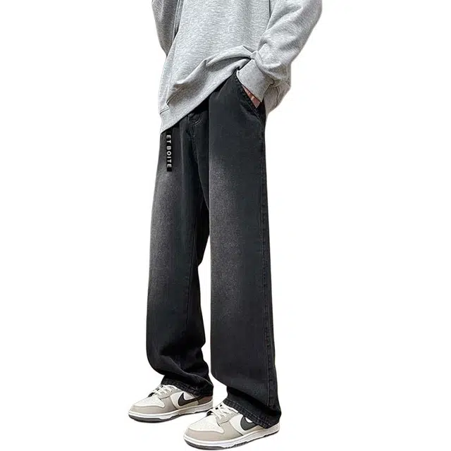 法文箱子 秋冬港风高街大码宽松直筒休闲潮流百搭牛仔裤 男款
