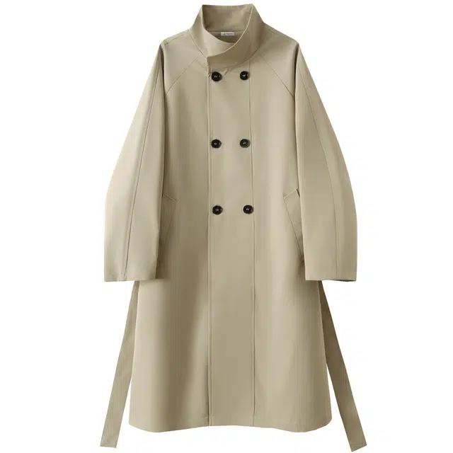 稻草人 日系复古学院风经典款双排扣中长款立领可拆卸腰带收腰慵懒风设计休闲风衣 男女同款