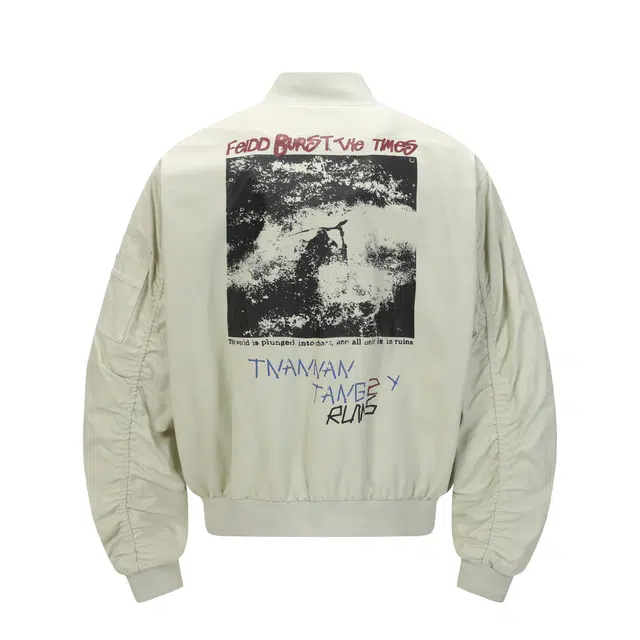 艾梵斯贝 美式复古潮流图像字母印花镰刀袖小众设计款高级感无性别主义潮酷高街风时尚简约百搭日常宽松休闲夹克 男女同款