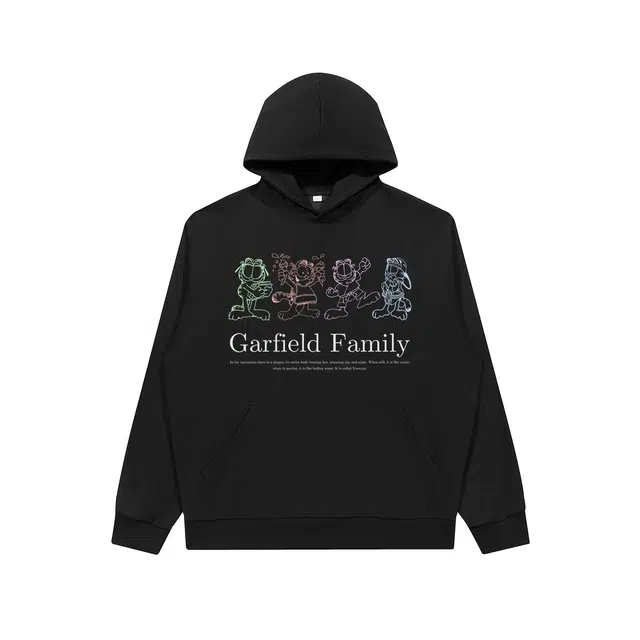 加菲猫家族 美式街头创意卡通字母印花潮流复古长袖上衣春秋款宽松透气舒适通勤户外运动时尚百搭慵懒风套头连帽卫衣 男女同款