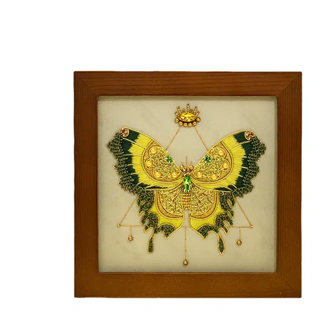 锦象鹤 刺绣绿蝴蝶 手工制作