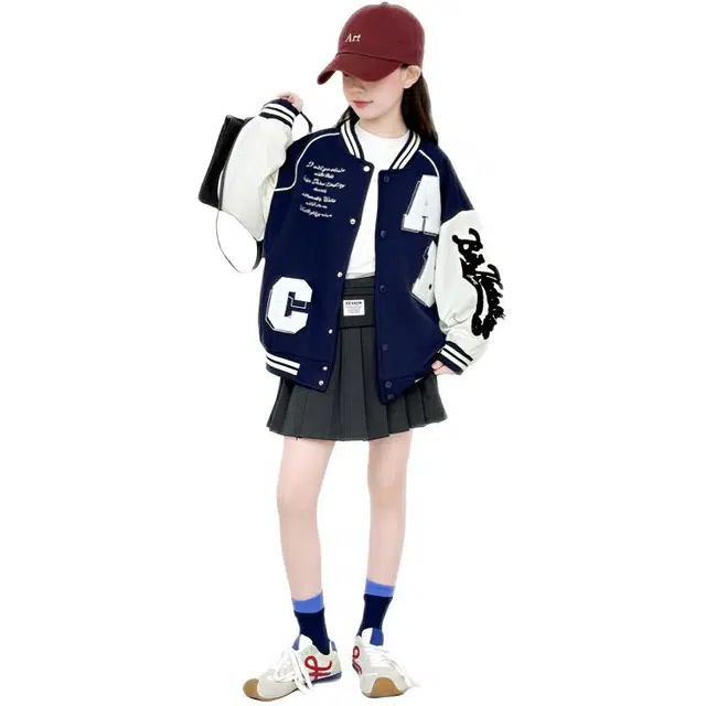 木木兔 棒球服 青春潮流时尚女大童外套学院风 宽松舒适秋冬季简约百搭休闲运动洋气 青少年