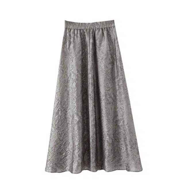 晚白 莱赛尔面料印花大摆半裙隐藏拉链设计有口袋休闲长裙 女款