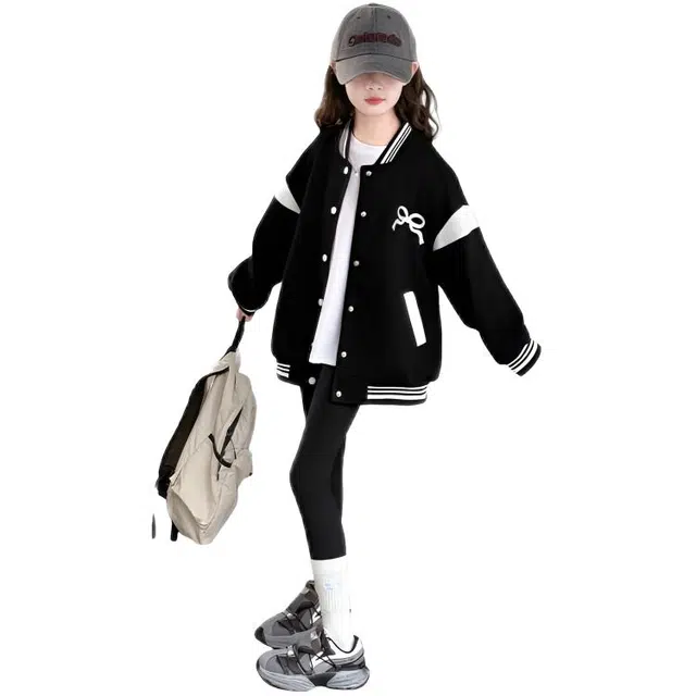 木木兔 棒球服 青春时尚潮流女大童外套学院风 甜美宽松舒适秋季简约百搭休闲运动洋气 青少年