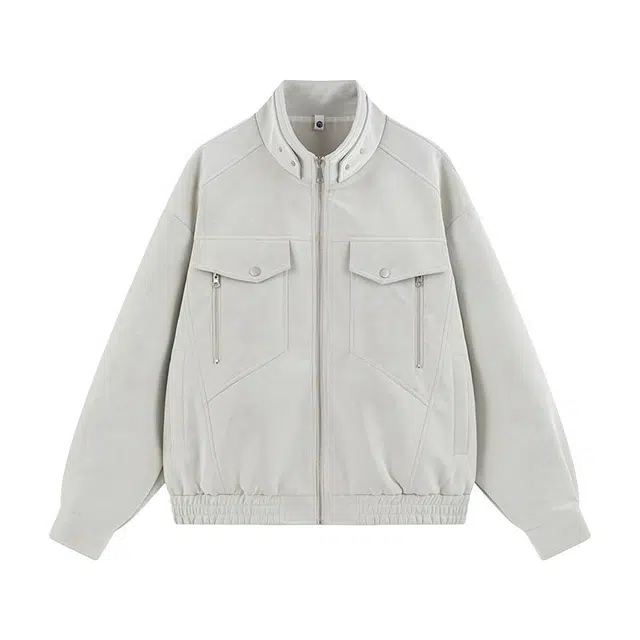 艾梵斯贝 美式复古潮流立领扎染高级感设计无性别主义高街风潮牌日常通勤百搭帅酷气质宽松休闲皮衣 男女同款