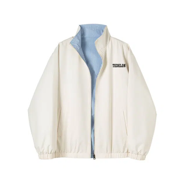 太子龍 双面穿美式复古高街休闲时尚宽松上衣潮流条纹基础简约百搭日常通勤高级感落肩纯色立领长袖外套夹克 男女同款