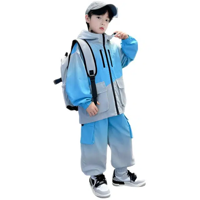 木木兔休闲运动套装 青春潮流时尚男童秋季工装风渐变两件套 宽松百搭舒适潮酷时髦洋气 青少年