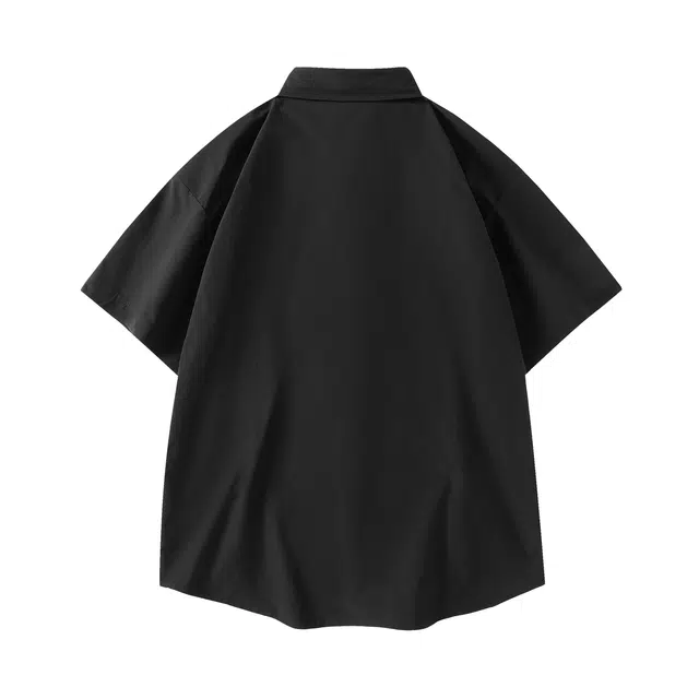 领航骆驼 时尚街头工装纯色简约基础款廓形休闲单排扣透气百搭宽松舒适翻领短袖  衬衫 男女同款