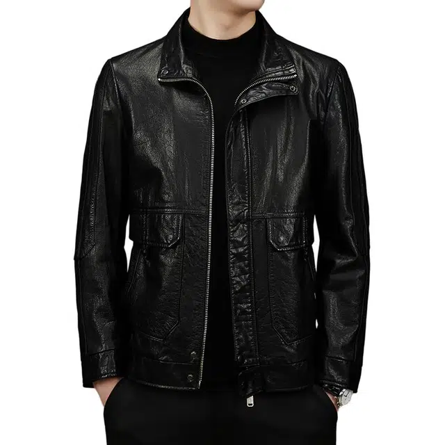 太子龍 翻领真皮牛皮机车服皮夹克外套工装皮衣 男款