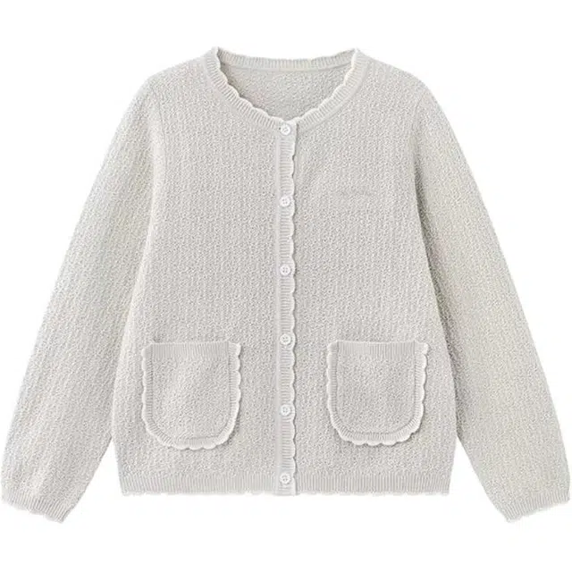 英氏毛衣 纯棉保暖时尚休闲纯色百搭外套 灰色 儿童款