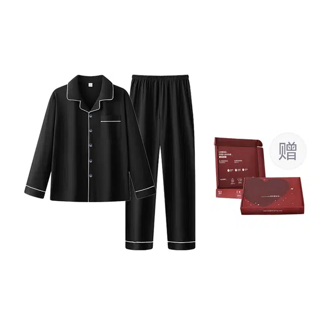 顶瓜瓜 棉质长袖长裤翻领开衫纯色舒适透气休闲家居服秋季睡衣礼盒 女款