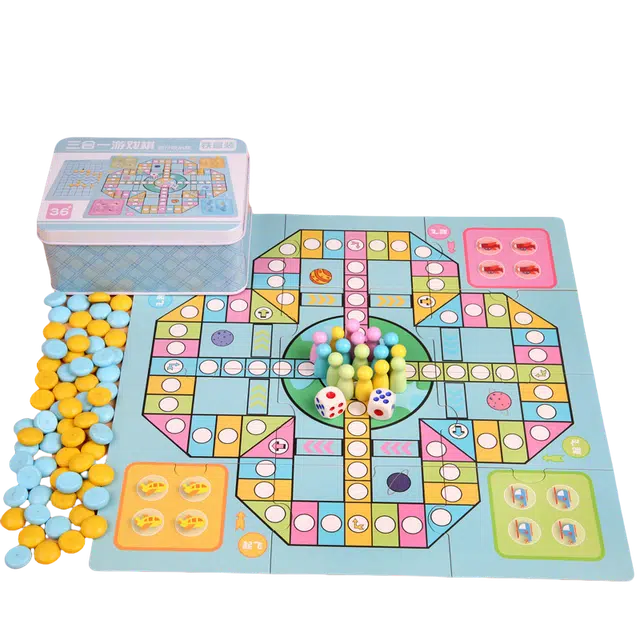 酷毛鸭 磁吸五子棋飞行棋 跳棋象棋类多功能棋盘合一带磁性套装多功能棋