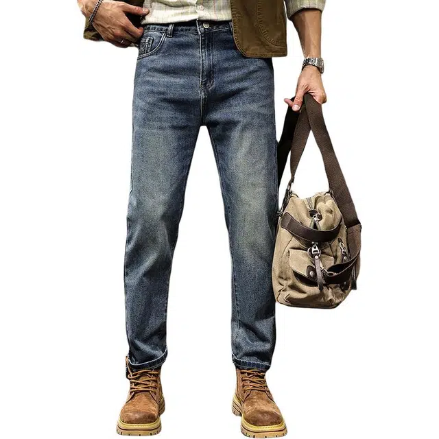 路杰邦 美式复古轻商务男宽松直筒男裤春秋季潮牌水洗弹力商务休闲长裤子 牛仔裤 男款