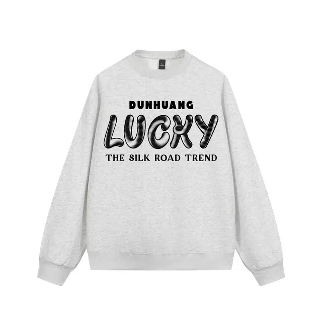 敦煌博物馆 美式复古学院风字母潮流印花圆领套头落肩宽松透气亲肤舒适百搭运动休闲情侣长袖卫衣 男女同款