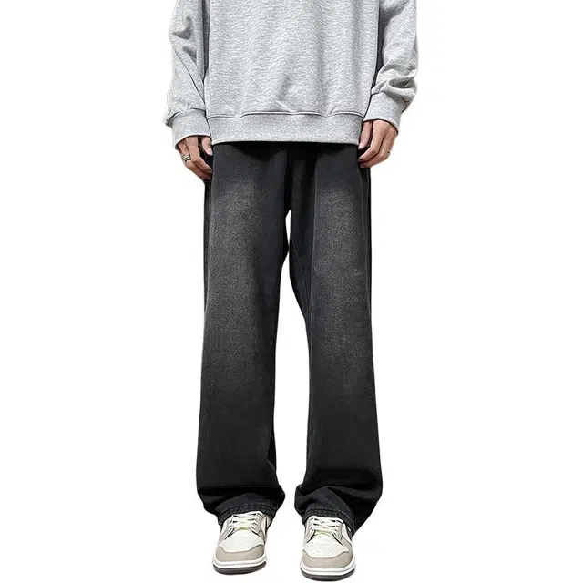 华夏儿女 秋冬男女款美式港风高街宽松直筒裤设计感百搭休闲裤阔腿牛仔裤 男款