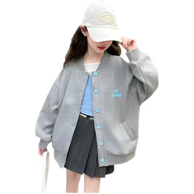 木木兔 棒球服 青春潮流时尚女大童外套学院风 宽松舒适秋季简约百搭休闲运动 潮童 青少年