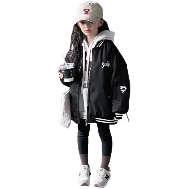 木木兔 棒球服 青春潮流时尚女大童外套 学院风 宽松舒适秋冬季 简约百搭休闲运动字母洋气加厚保暖 青少年