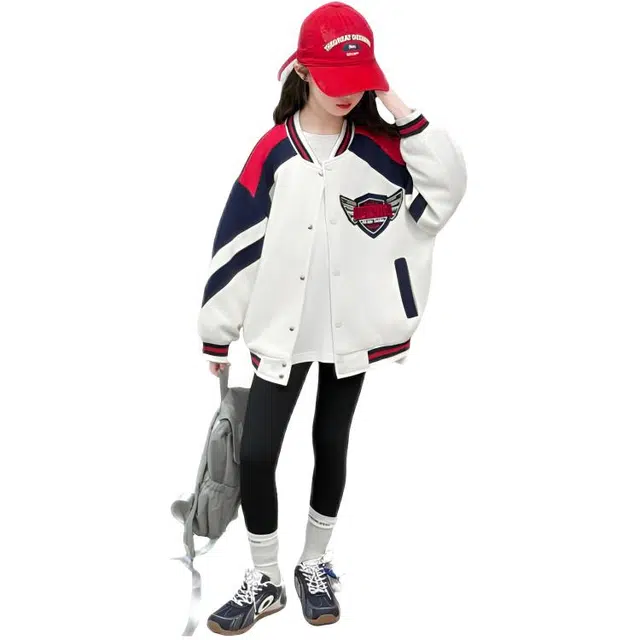 木木兔 棒球服 青春潮流时尚女大童外套学院风 宽松舒适春秋季 简约百搭休闲运动洋气 青少年