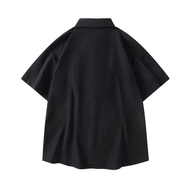 领航骆驼 嘻哈街头美式时尚翻领痞帅复古潮牌凉感透气薄款宽松休闲百搭轻商务通勤落肩短袖   衬衫  男女同款