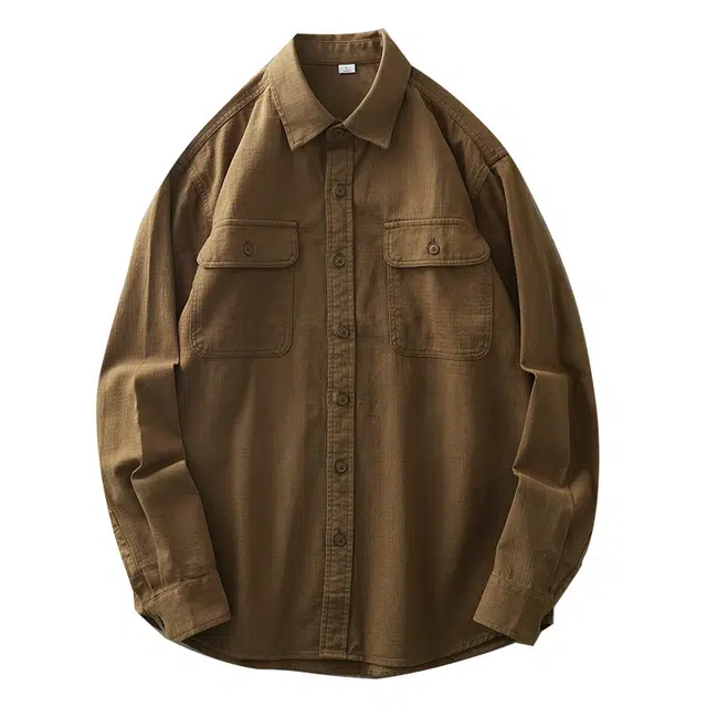 纯团 纯棉工装夹克衬衣外套秋季美式复古翻领宽松休闲百搭潮流长袖衬衫 男款
