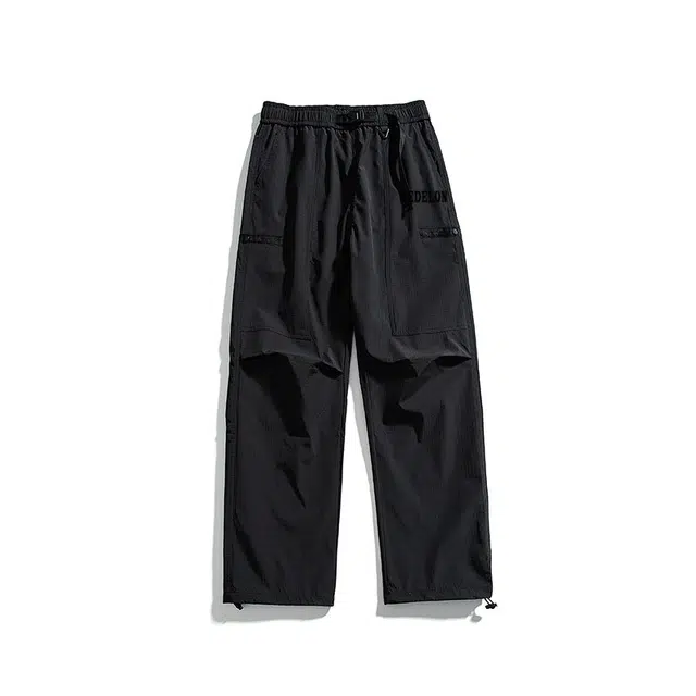 太子龍 复古高街潮流纯色字母大口袋机能风伞兵裤宽松舒适阔腿透气系带松紧可调节休闲裤 男款