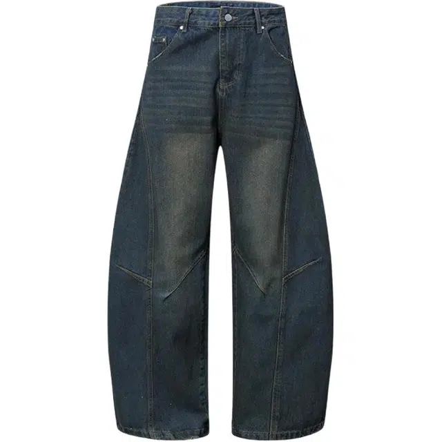 拾个壹先生 美式复古做旧弯刀阔腿拖地街头嘻哈百搭高级感解构设计牛仔裤 男女同款