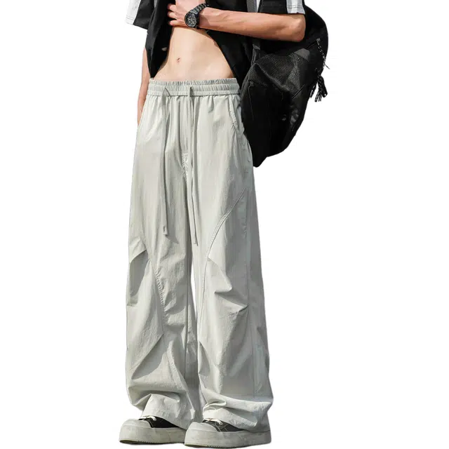 地界二 裤子夏季薄款冰丝工装伞兵裤宽松男生美式弹力直筒裤休闲裤 男女同款