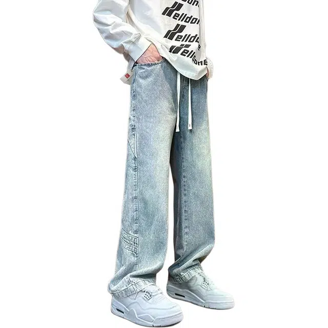 北极绒 牛仔裤男士夏季薄款美式复古直筒裤子秋季宽松阔腿工装裤夏季薄款复古潮流中腰长裤休闲裤 男款