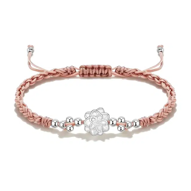 【999银】 絮物 纯手工编织小众简约设计莲花款甜美国潮新中式轻奢百搭新中式高级感出游新宠吸睛神器#好运 织物 手绳 男女同款情侣款