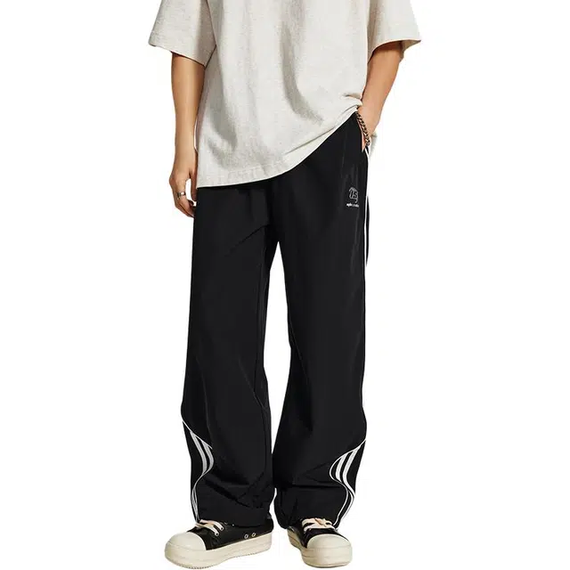 潮人榜 美式复古山系户外速干长裤男士宽松直筒条纹撞色设计夏季薄款运动休闲裤 男女同款