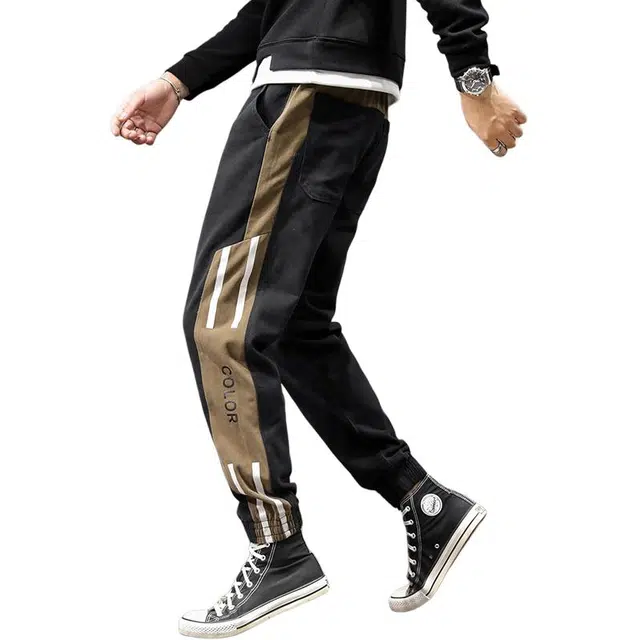 协协乐 美式复古拼接设计感春秋季纯棉潮牌宽松直筒哈伦百搭青少年运动束脚九分裤休闲裤 男款