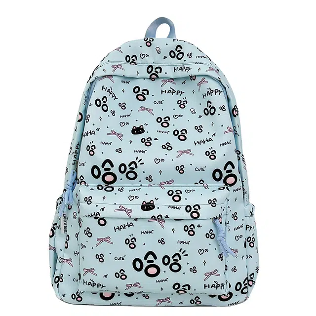蔻蒂熊 原创小众涂鸦初中生女生书包个性不撞款背包大学生休闲轻便可爱简约 涤纶 双肩包 常规 青少年 白色/绿色/蓝色/粉色