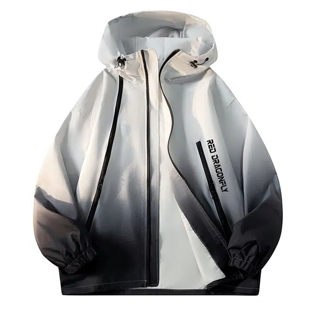 红蜻蜓 美式高街渐变潮牌复古数字字母印花宽松百搭舒适防风保暖休闲棒球服连帽外套夹克 男女同款