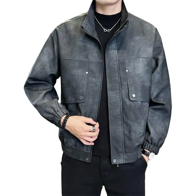 太子龍 废土机车风皮夹克休闲上衣皮衣 男款