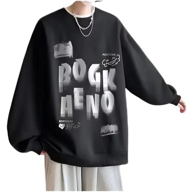 木木兔 休闲运动透气时尚简约轻便小众设计百搭印花学生潮流长袖卫衣 男款