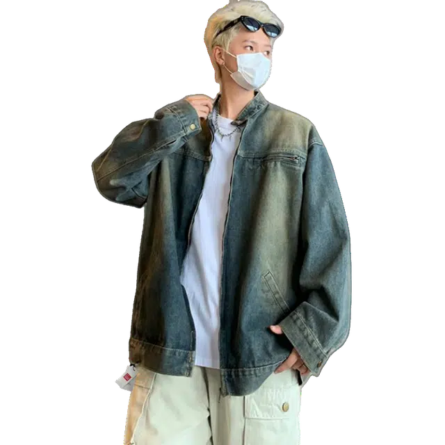 北极绒 美式复古高街潮牌宽松痞帅休闲翻领牛仔外套 男款