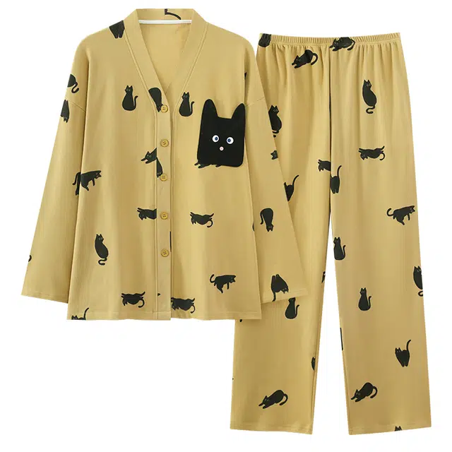 睦隆世家 春秋季纯棉长袖全棉家居服休闲舒适可外穿睡衣套装 女款