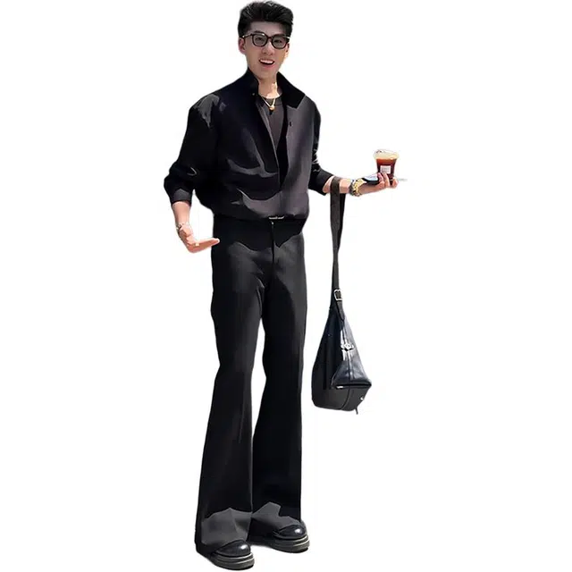 单爵 微喇裤男款高腰提档弯刀裤子痞帅西装裤 男女同款