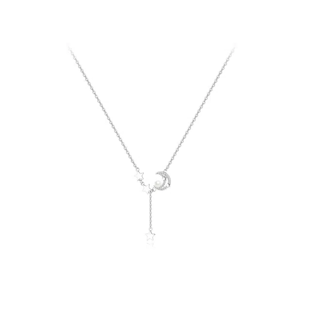 【925银】 六桂福珠宝 星月系列 小众设计经典百搭学生日常简约精致高级感轻奢通勤平安约会温柔气质可调节锁骨链 锆石 项链 女款
