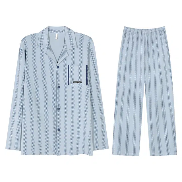 向薇 男士春夏秋款纯棉长袖开衫翻领休闲简约可外穿家居服睡衣套装 男款