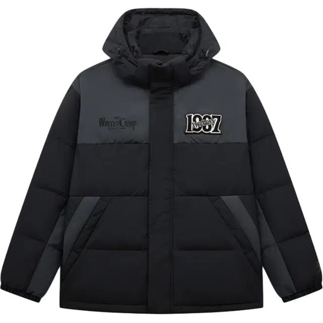 特步 潮流系列 运动休闲简约拼色连帽羽绒服 男款