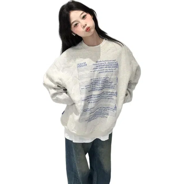邓大喵 美式复古慵懒风圆领女学生韩版秋冬季加绒加厚宽松上衣外套潮卫衣 女款