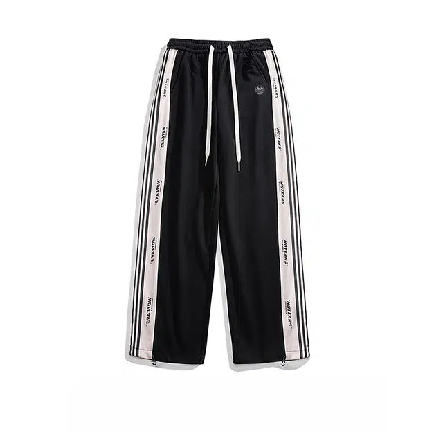 虫小绿 美式复古高街侧边拼接条纹抽绳直筒阔腿宽松时尚运动舒适休闲裤 男女同款