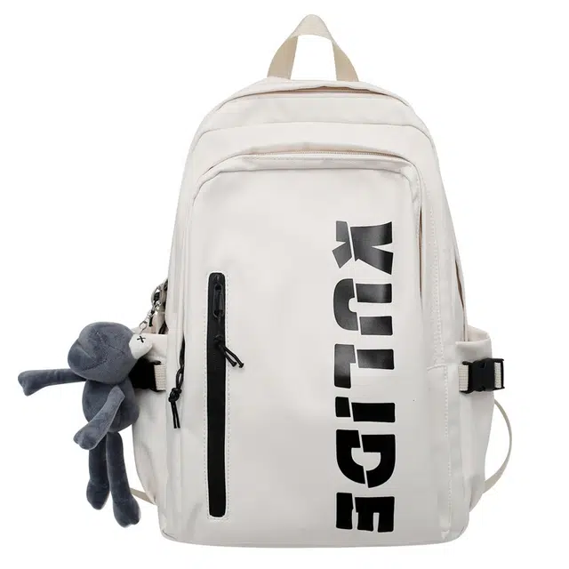 蔻蒂熊 男大容量户外休闲背包女轻便耐用学生书包帆布字母 尼龙布 双肩包 常规 青少年 米白色/深灰色/黑色/绿色/蓝色