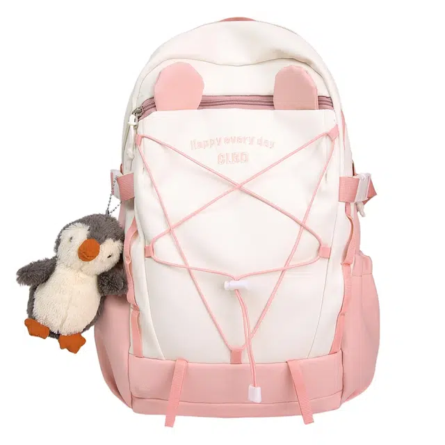 蔻蒂熊 轻便书包女初中生高颜值可爱小学生中学生大容量背包小清新撞色设计 涤纶 双肩包 常规 青少年 黑色/黄色/卡其色/粉色