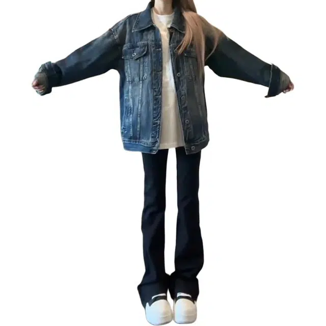 单爵 美式高街显瘦微喇叭裤牛仔裤 男女同款