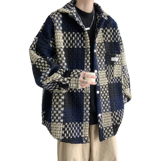 顶峰保罗 格子潮牌美式复古工装宽松休闲  运动外套无性别主义痞帅时尚百搭大码翻领夹克 男女同款